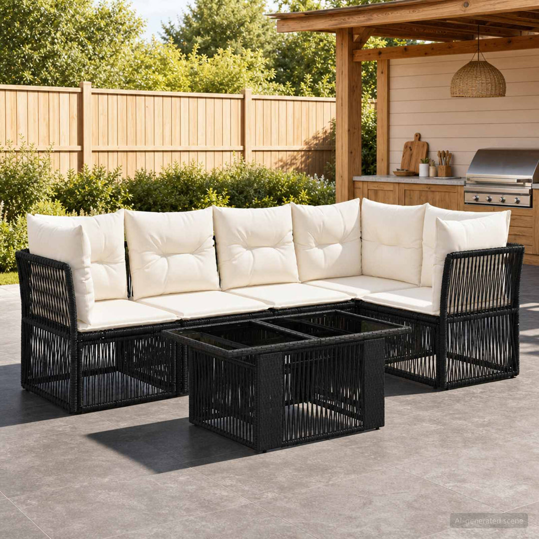 Havesofa Sæt 6 stk. Sort polyrattan