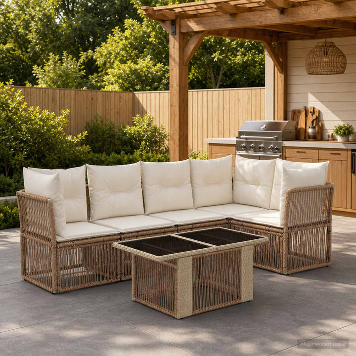 Havesofa Sæt 6 stk. Beige polyrattan