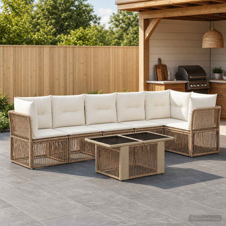 Havesofa Sæt 7 stk. Beige polyrattan