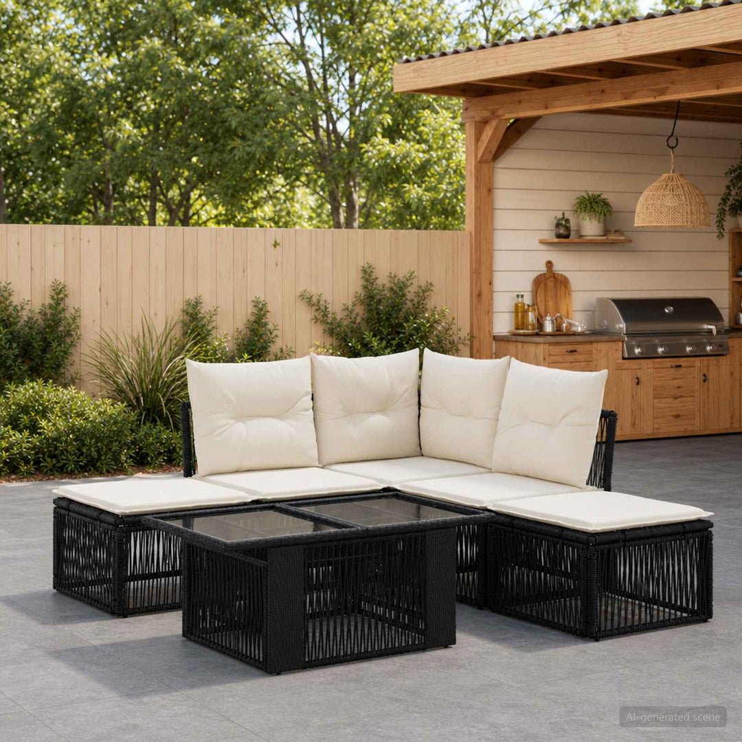 Havesofa Sæt 6 stk. Sort polyrattan