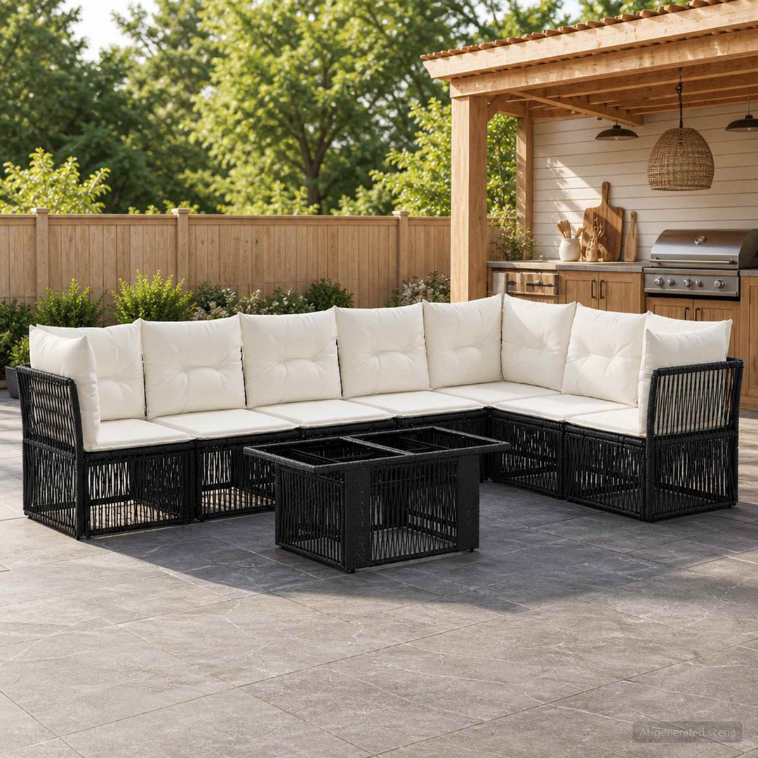 Havesofa Sæt 8 stk. Sort polyrattan