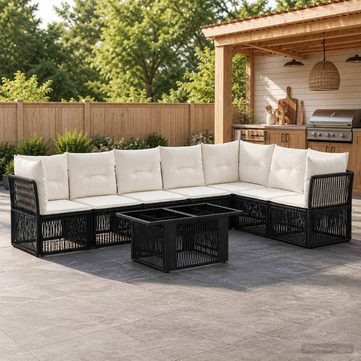 Havesofa Sæt 8 stk. Sort polyrattan