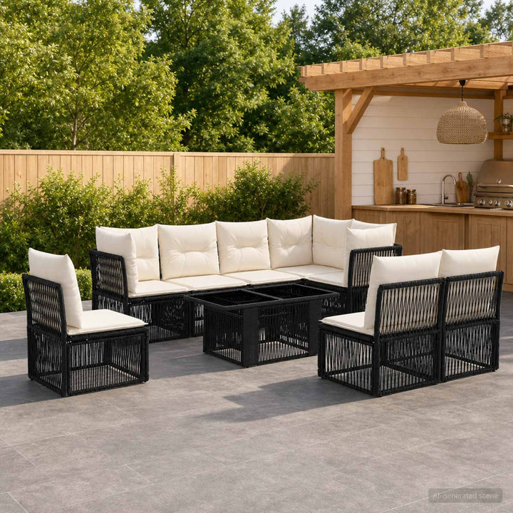 Havesofa Sæt 9 stk. Sort polyrattan