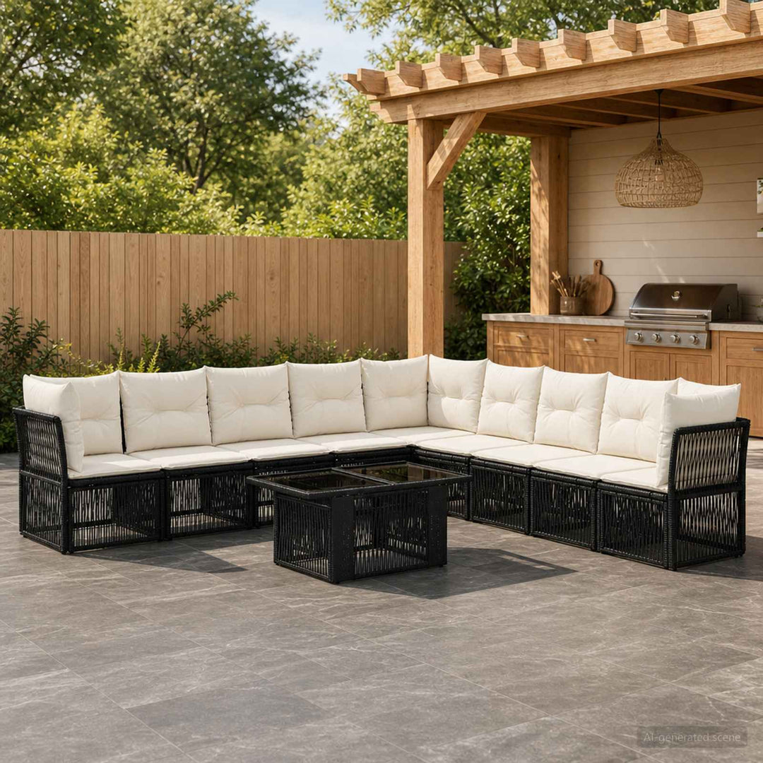 Havesofa Sæt 10 stk. Sort polyrattan