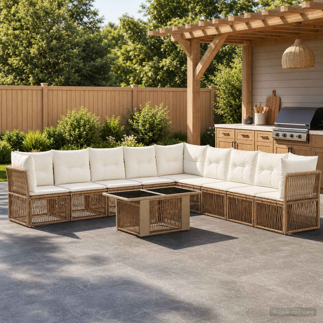 Havesofa Sæt 10 stk. Beige polyrattan