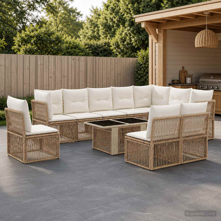 Havesofa Sæt 11 stk. Beige polyrattan