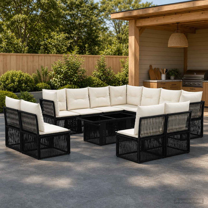 Havesofa Sæt 12 stk. Sort polyrattan