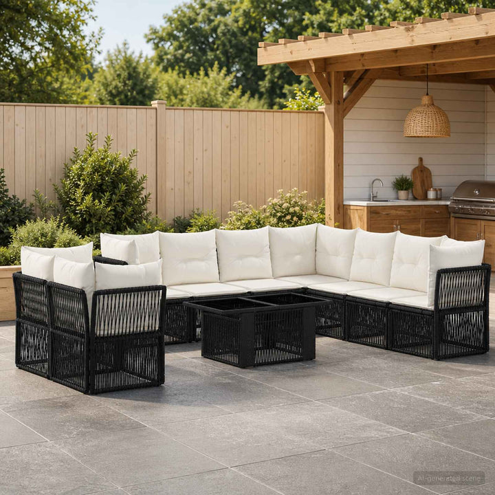 Havesofa Sæt 10 stk. Sort polyrattan