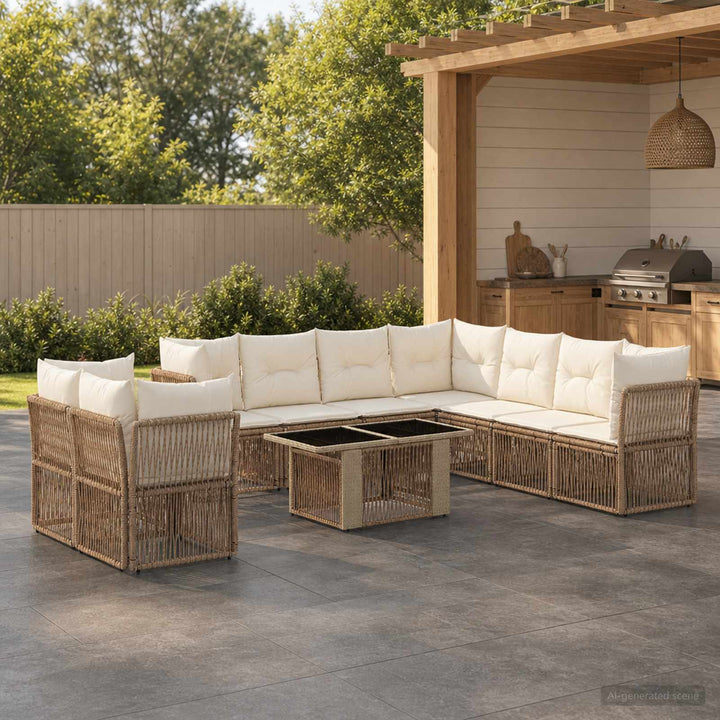Havesofa Sæt 10 stk. Beige polyrattan
