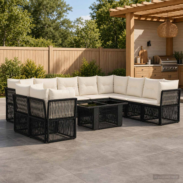 Havesofa Sæt 11 stk. Sort polyrattan