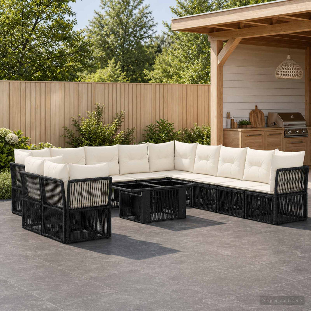 Havesofa Sæt 12 stk. Sort polyrattan