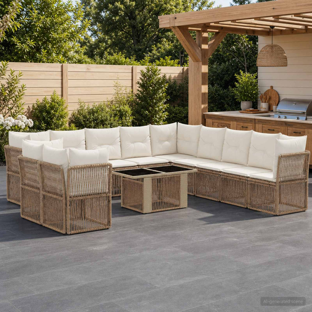 Havesofa Sæt 12 stk. Beige polyrattan