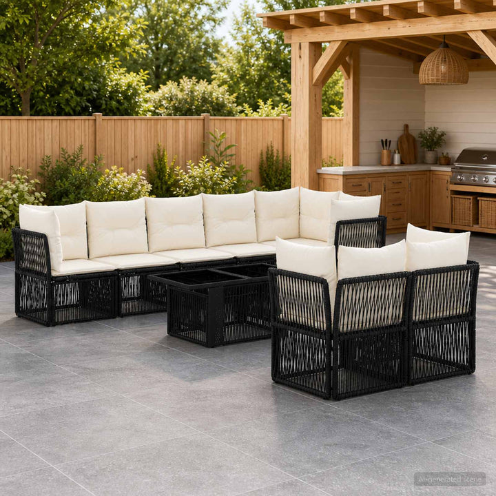 Havesofa Sæt 8 stk. Sort polyrattan