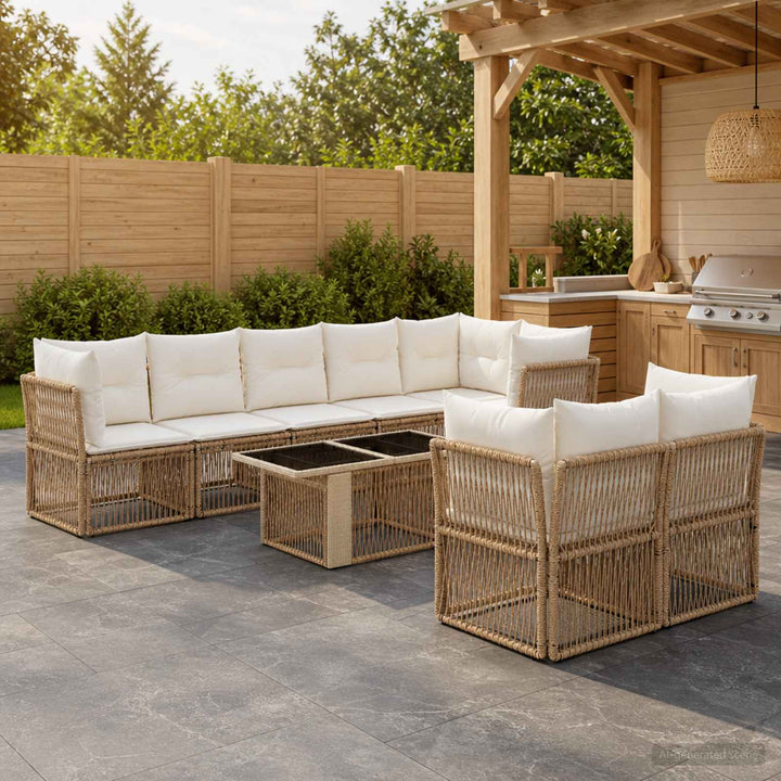 Havesofa Sæt 8 stk. Beige polyrattan