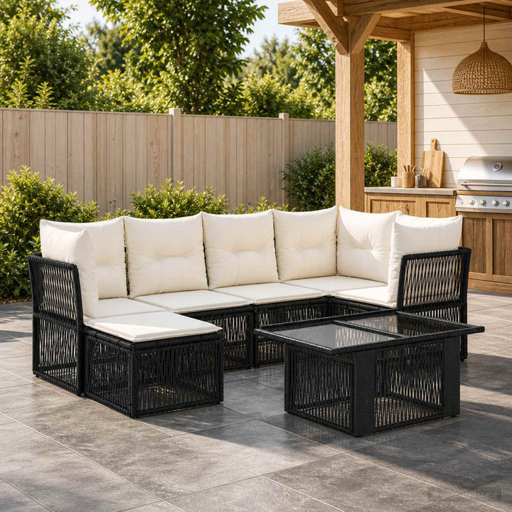 Havesofa Sæt 7 stk. Sort polyrattan
