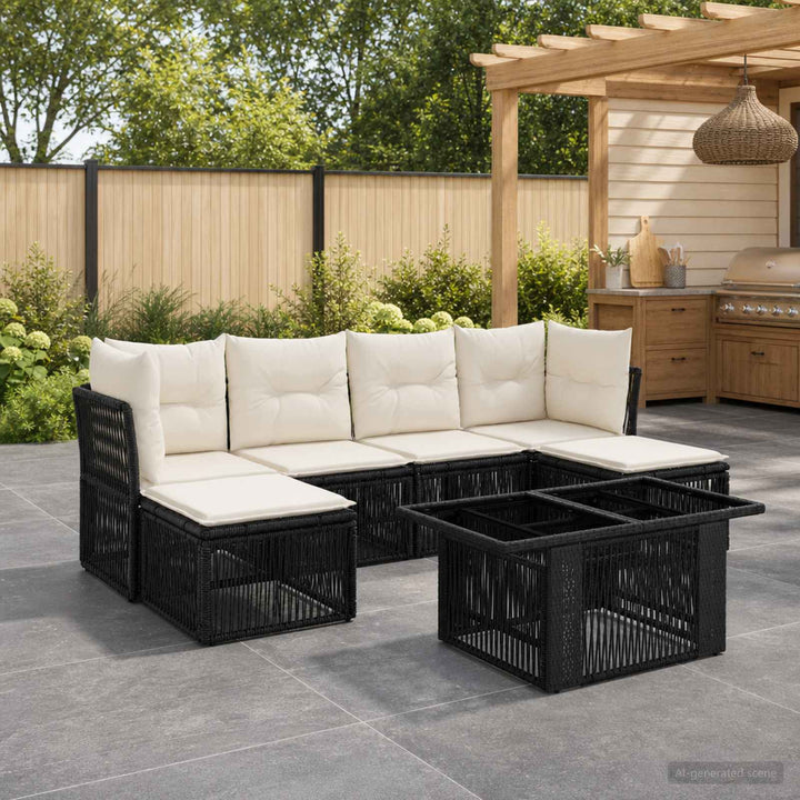 Havesofa Sæt 7 stk. Sort polyrattan