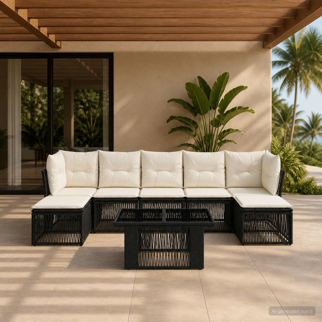 Havesofa Sæt 8 stk. Sort polyrattan