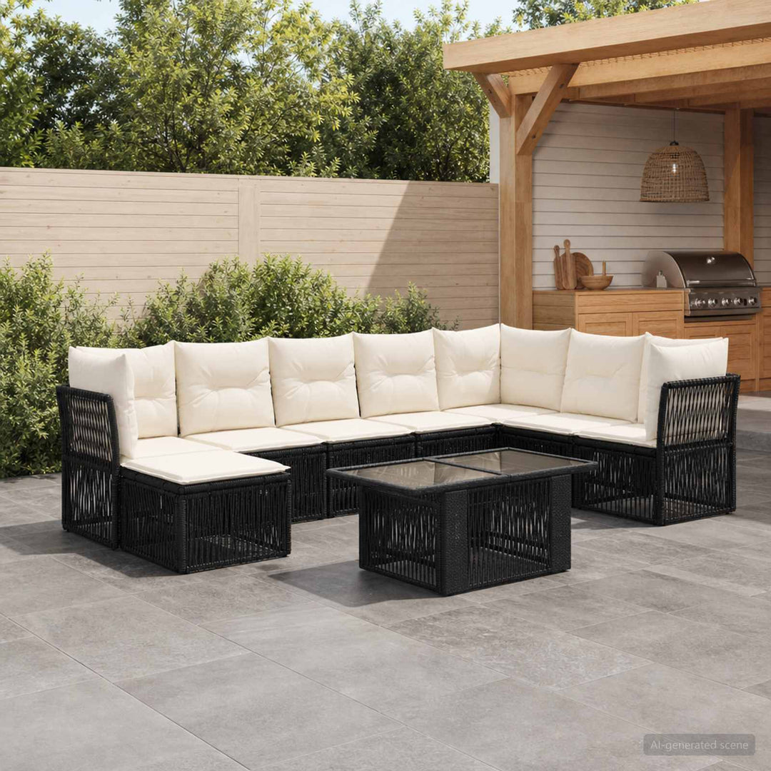 Havesofa Sæt 9 stk. Sort polyrattan