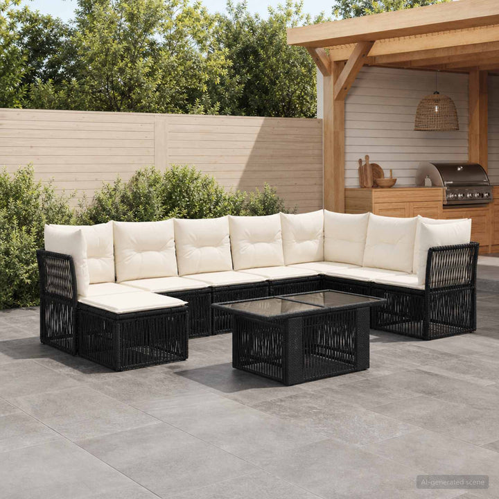 Havesofa Sæt 9 stk. Sort polyrattan