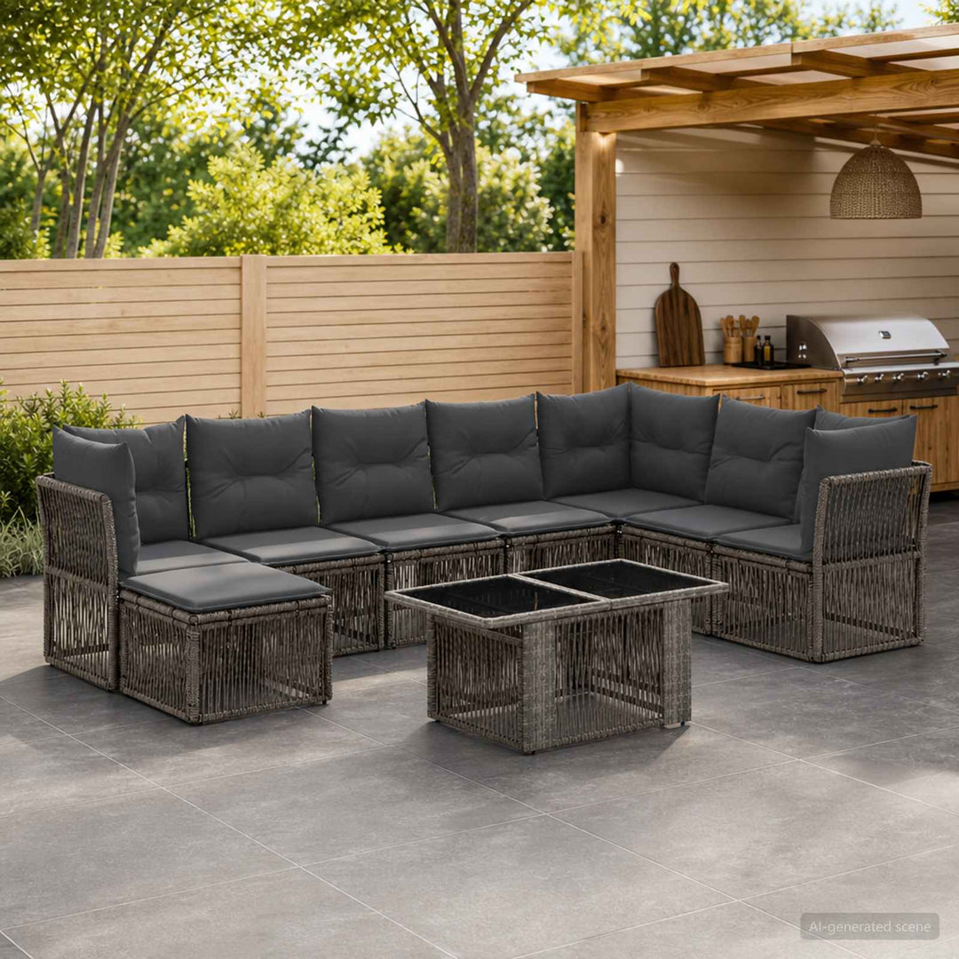 Havesofa Sæt 9 stk. Grå polyrattan