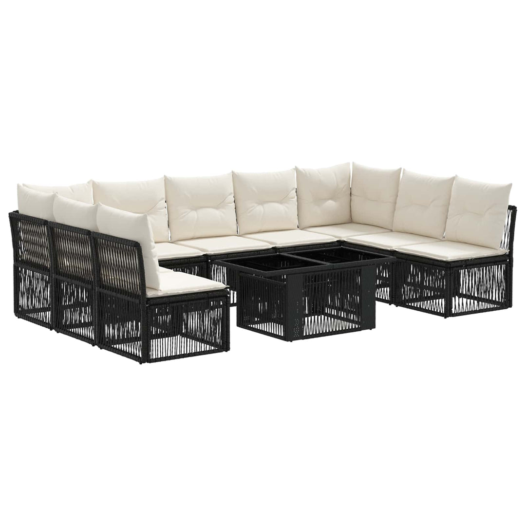 Havesofa Sæt 10 stk. Sort polyrattan