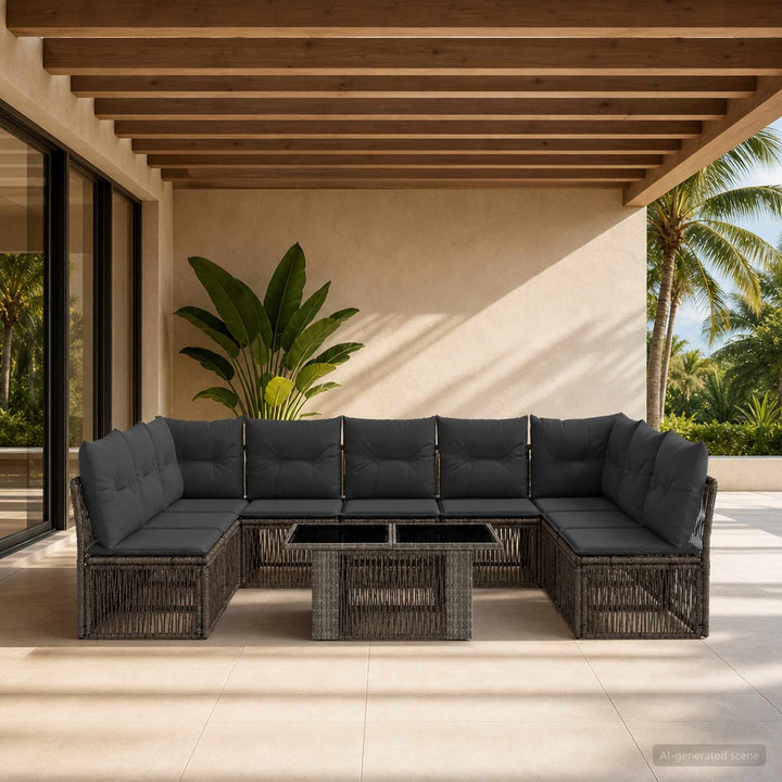 Havesofa Sæt 10 stk. Grå polyrattan