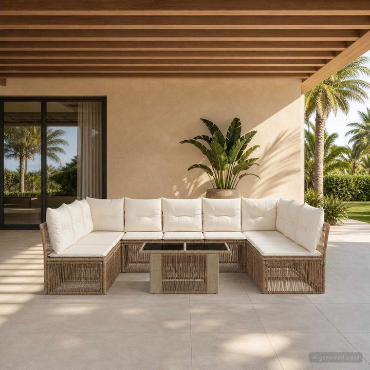 Havesofa Sæt 10 stk. Beige polyrattan