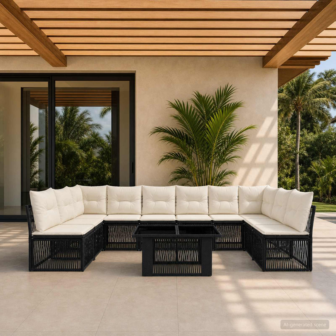 Havesofa Sæt 11 stk. Sort polyrattan