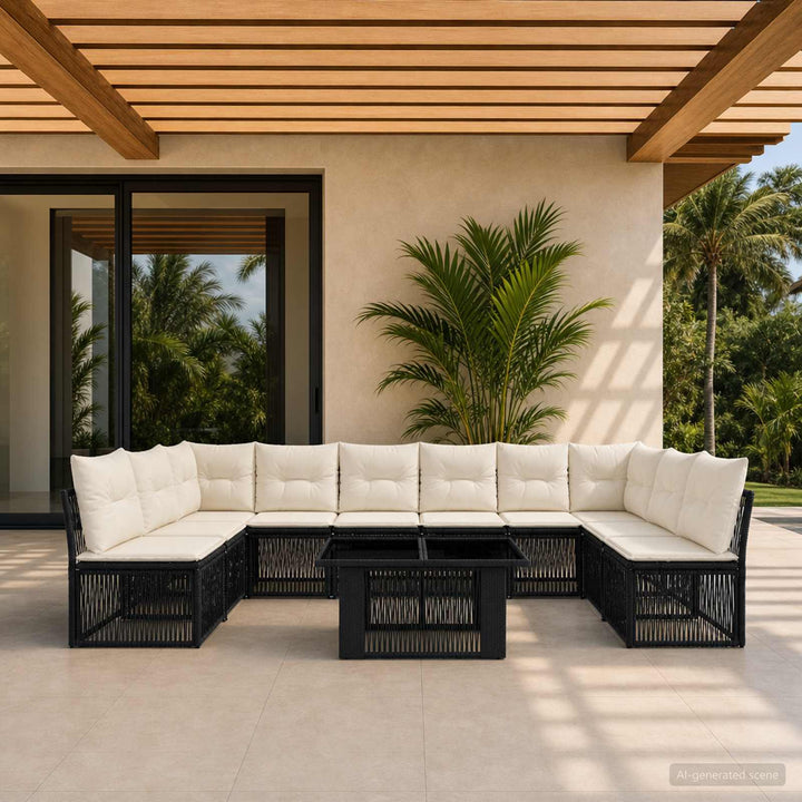 Havesofa Sæt 11 stk. Sort polyrattan