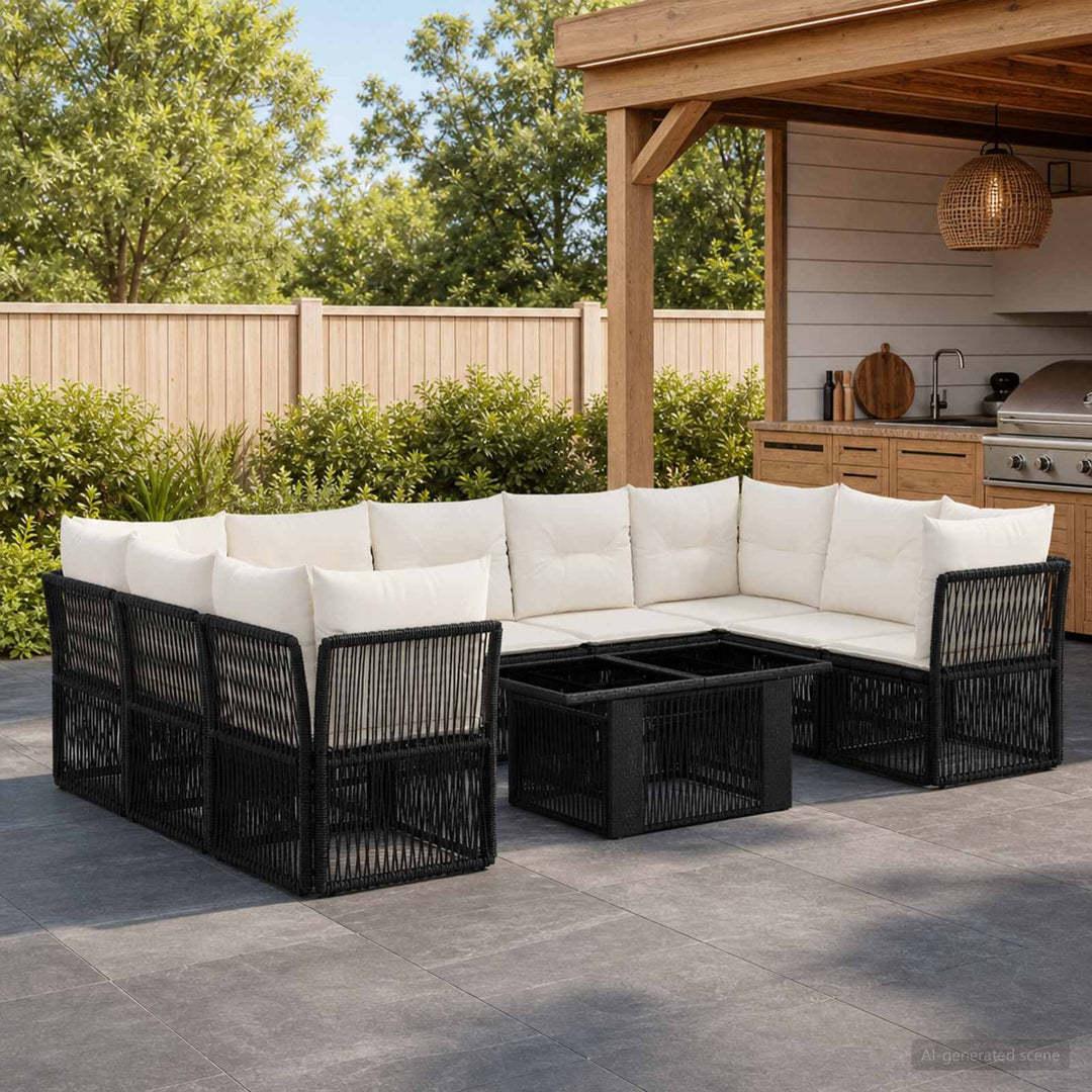 Havesofa Sæt 10 stk. Sort polyrattan