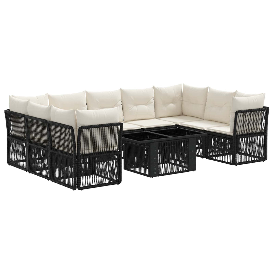 Havesofa Sæt 10 stk. Sort polyrattan