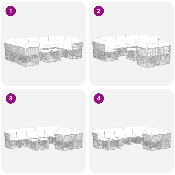Havesofa Sæt 10 stk. Sort polyrattan