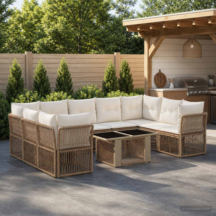 Havesofa Sæt 10 stk. Beige polyrattan