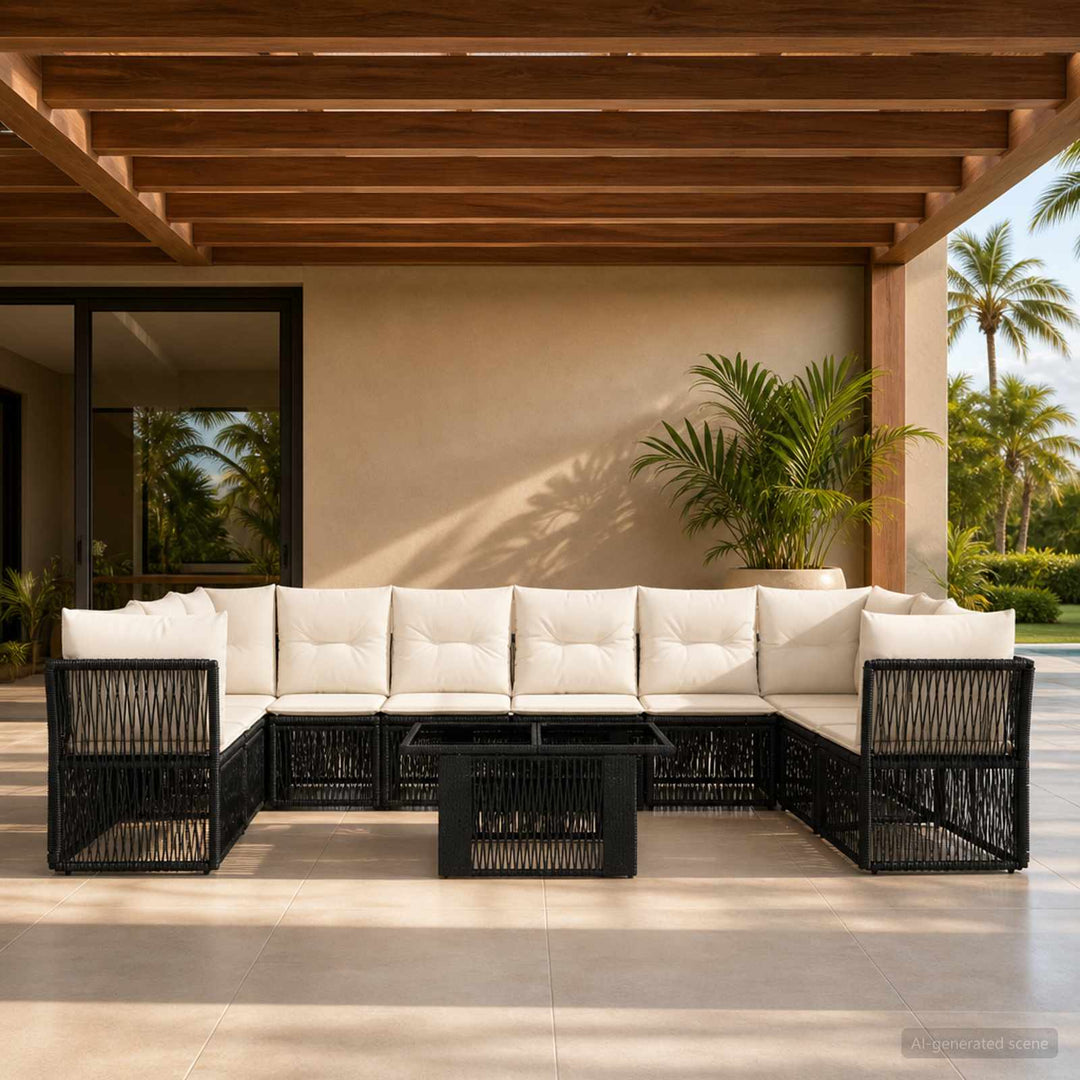 Havesofa Sæt 11 stk. Sort polyrattan
