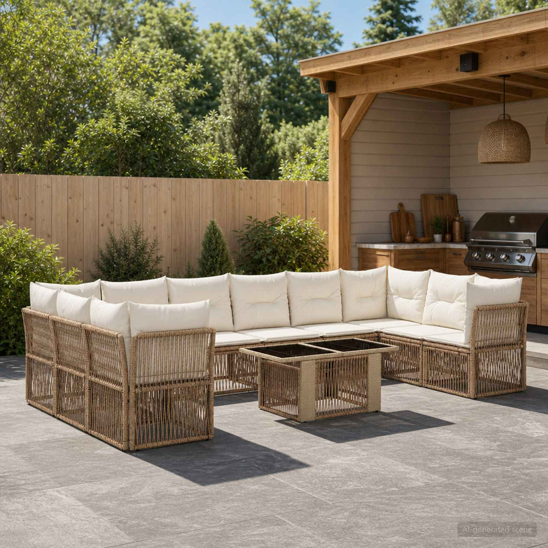 Havesofa Sæt 11 stk. Beige polyrattan