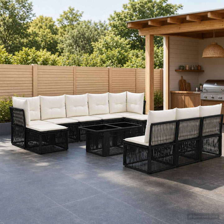 Havesofa Sæt 11 stk. Sort polyrattan