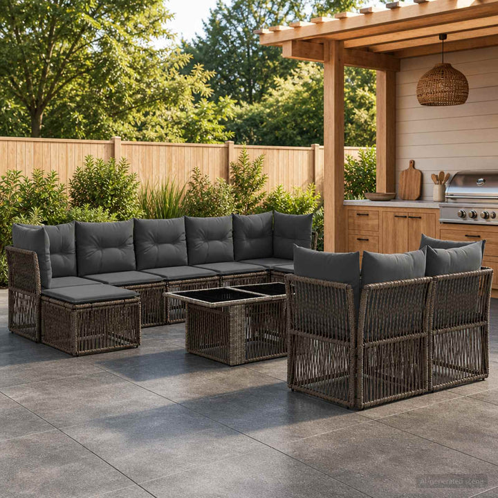 Havesofa Sæt 10 stk. Grå polyrattan