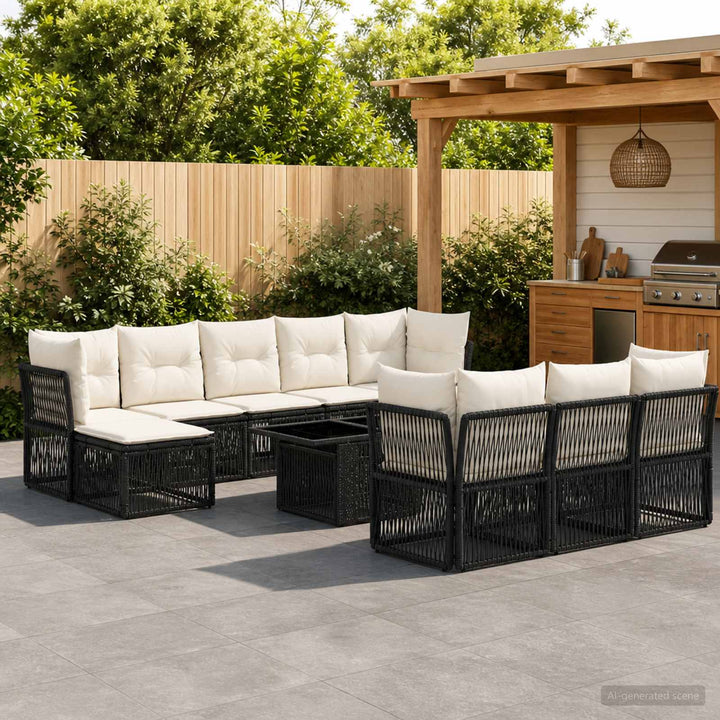 Havesofa Sæt 11 stk. Sort polyrattan