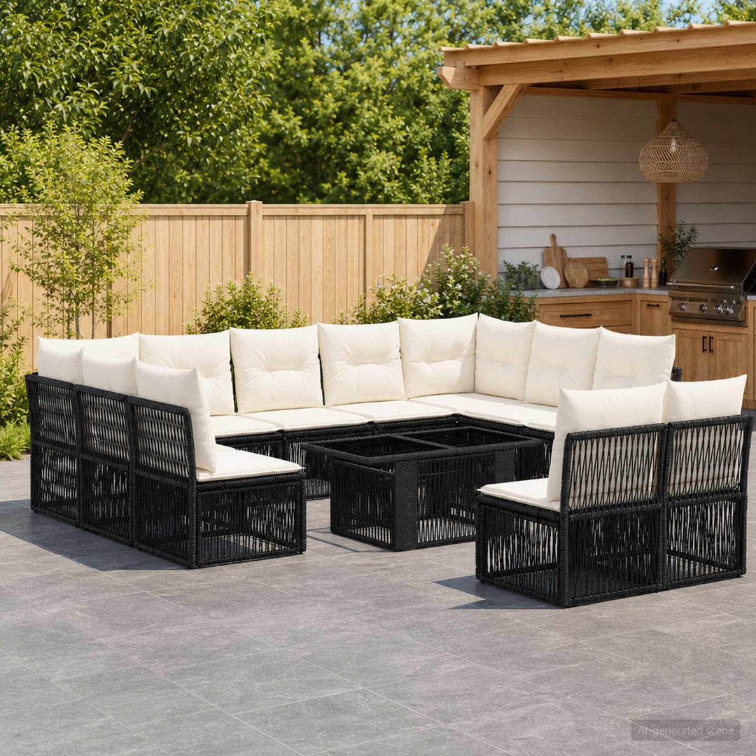 Havesofa Sæt 12 stk. Sort polyrattan