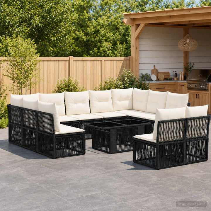 Havesofa Sæt 12 stk. Sort polyrattan
