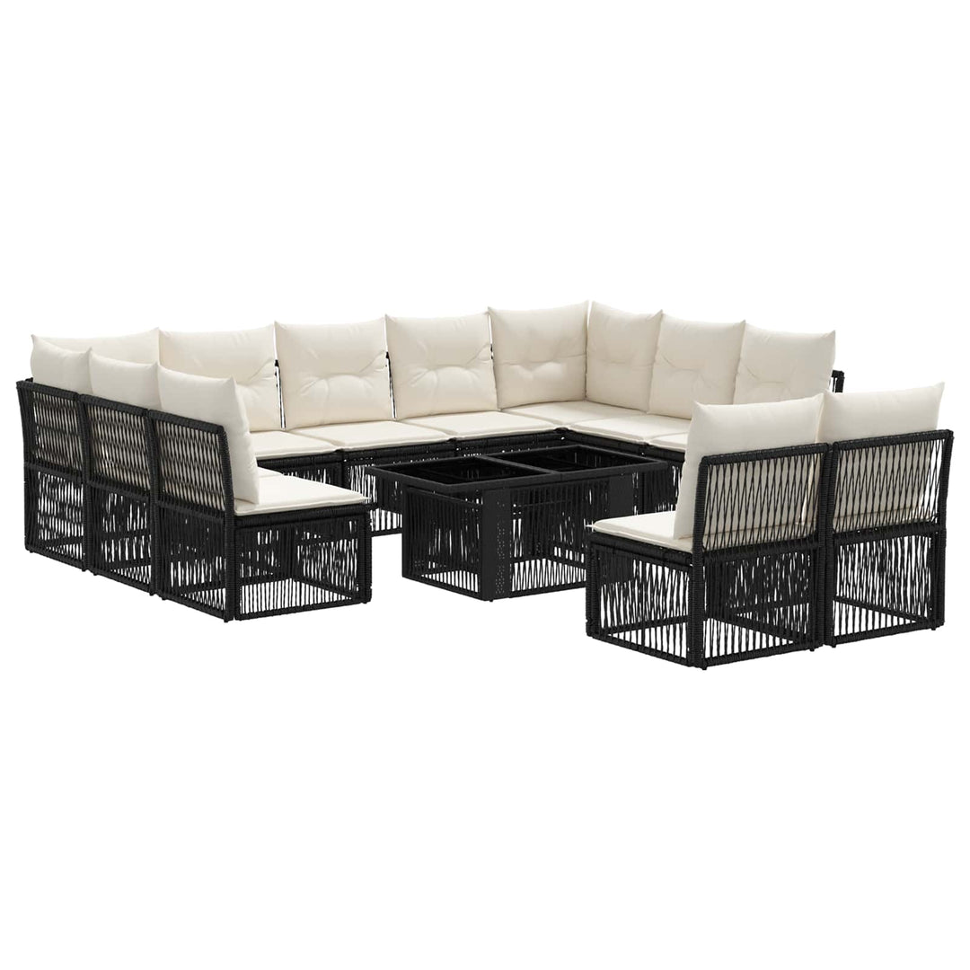 Havesofa Sæt 12 stk. Sort polyrattan