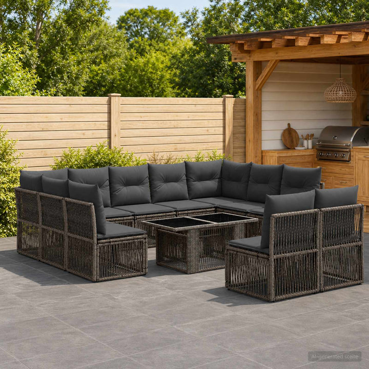 Havesofa Sæt 12 stk. Grå polyrattan