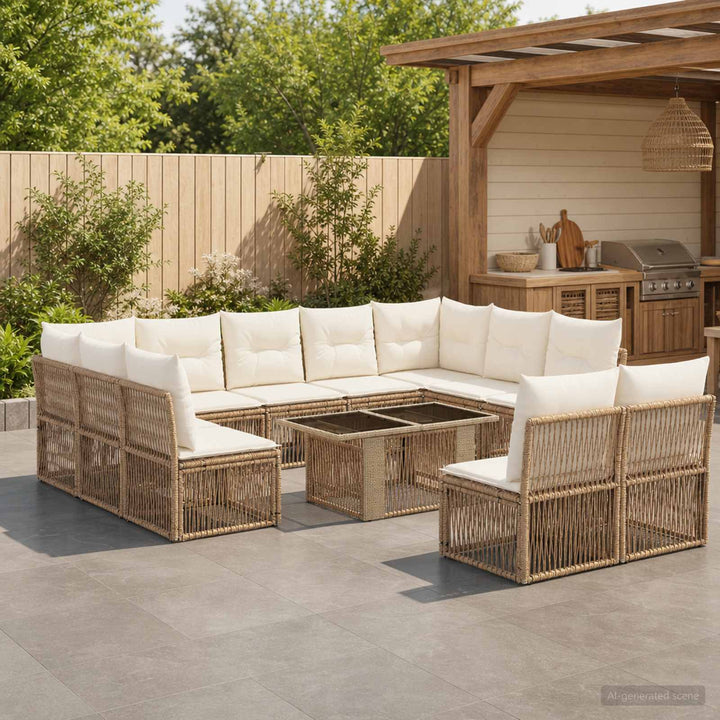 Havesofa Sæt 12 stk. Beige polyrattan
