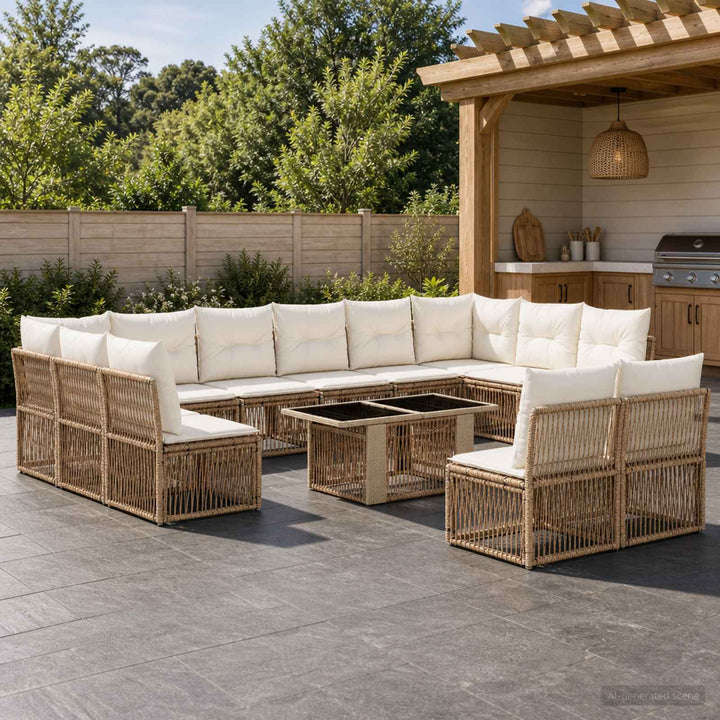 Havesofa Sæt 13 stk. Beige polyrattan