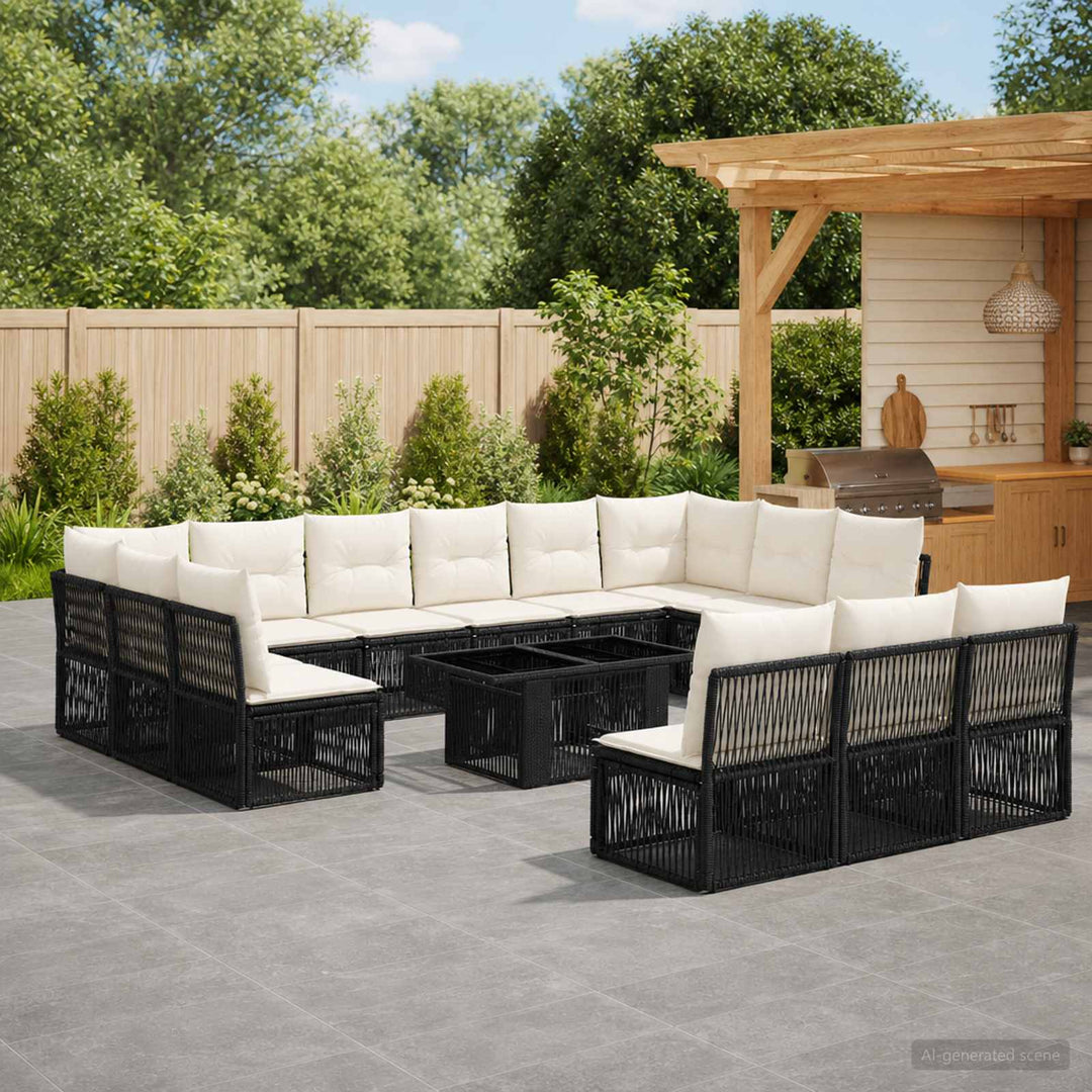 Havesofa Sæt 14 stk. Sort polyrattan