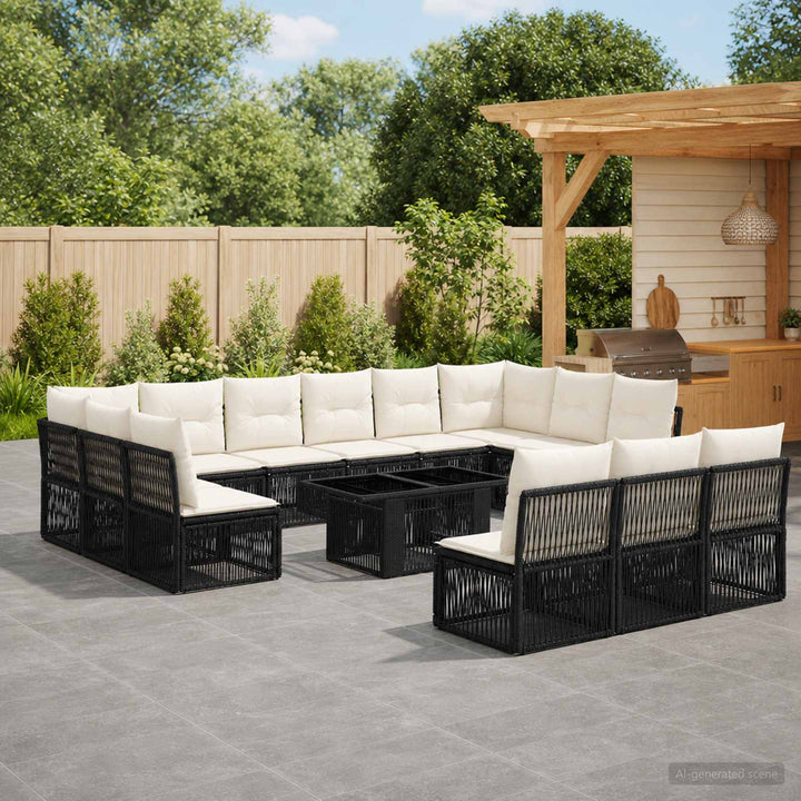 Havesofa Sæt 14 stk. Sort polyrattan