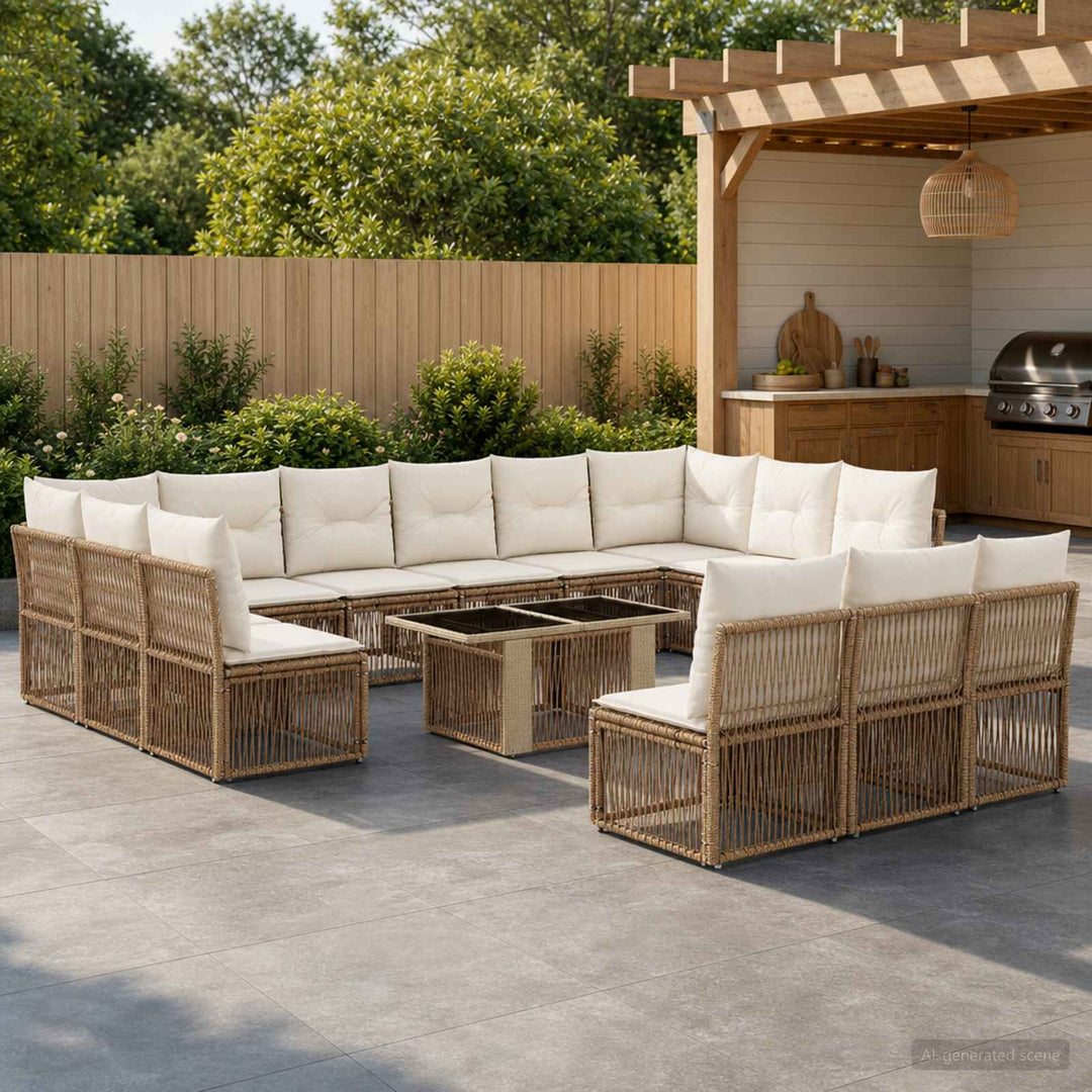 Havesofa Sæt 14 stk. Beige polyrattan