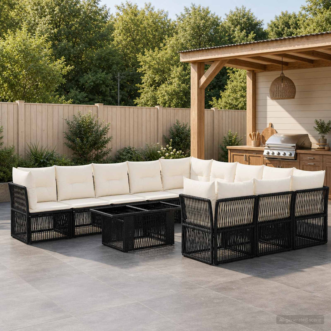 Havesofa Sæt 12 stk. Sort polyrattan
