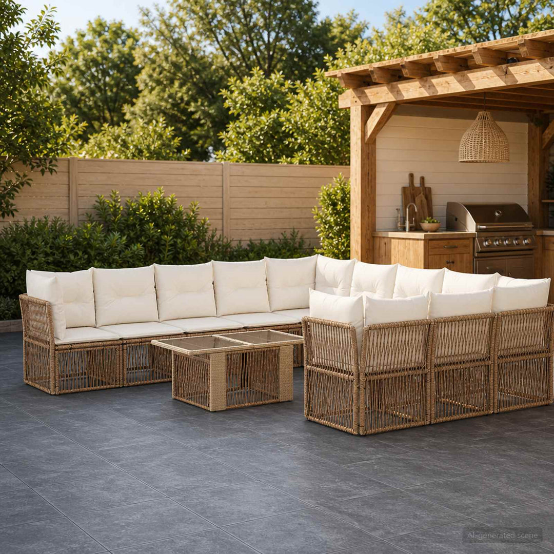 Havesofa Sæt 12 stk. Beige polyrattan