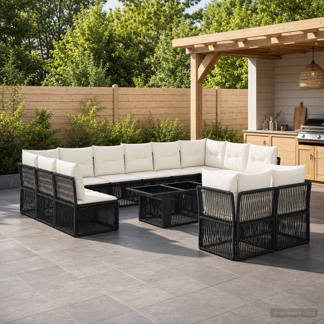 Havesofa Sæt 13 stk. Sort polyrattan